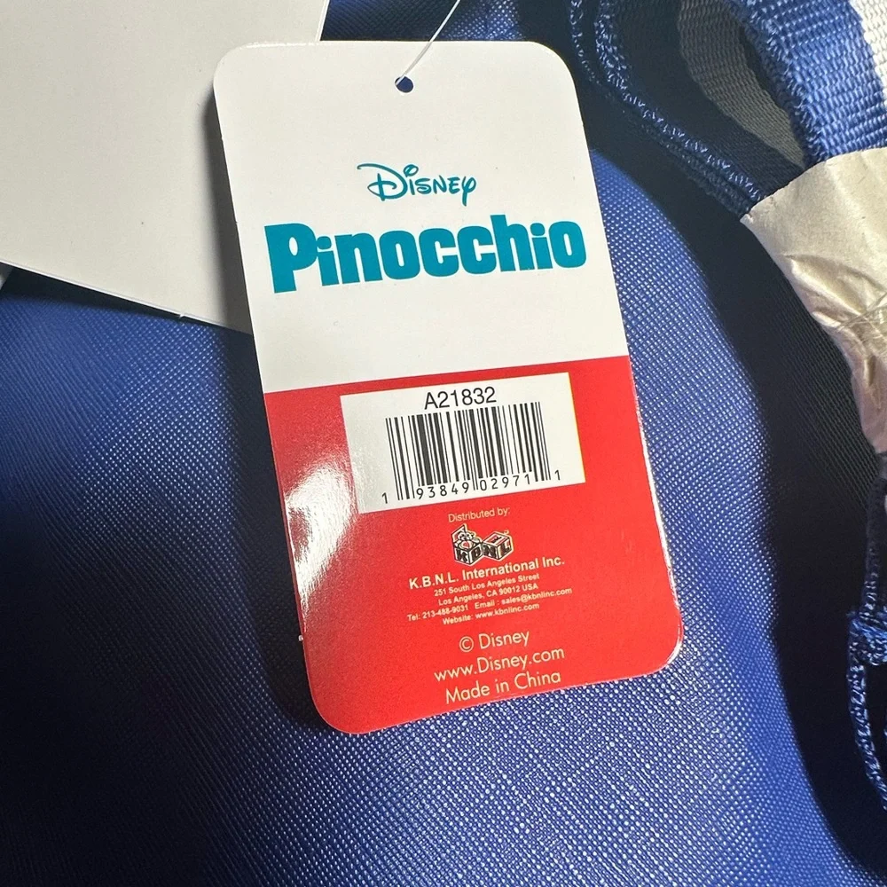 Disney‎ Pinocchio Purse Backpack 11″ Faux Leather Travel Blue Bag Jiminy Cricket